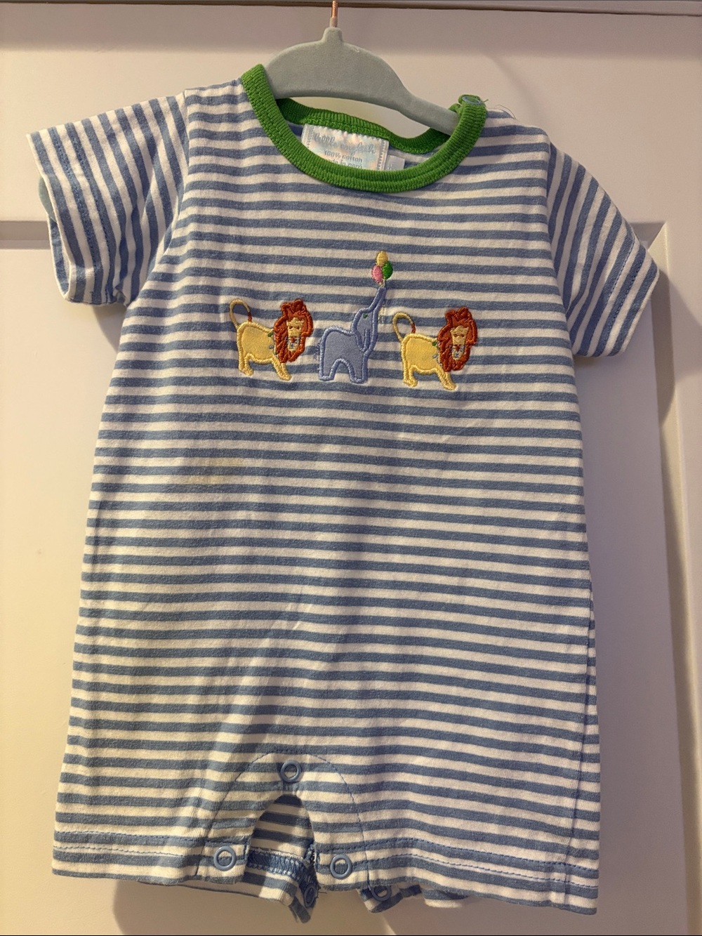 Little English Striped Lion & Elephant Short Sleeve One-Piece 6M